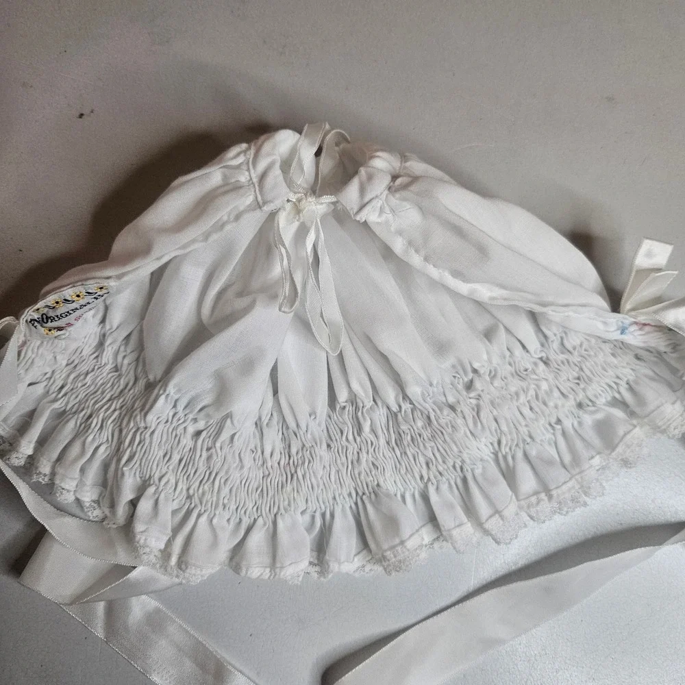 Vtg Mikell Stribling Baby Bonnet White Hand Smocked Christening Hat‎ Heirloom